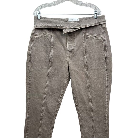 Topshop Womens Mom Jeans Tapered Leg Flap Waist Pockets Heather Brown‎ Size W34 - Picture 2 of 6
